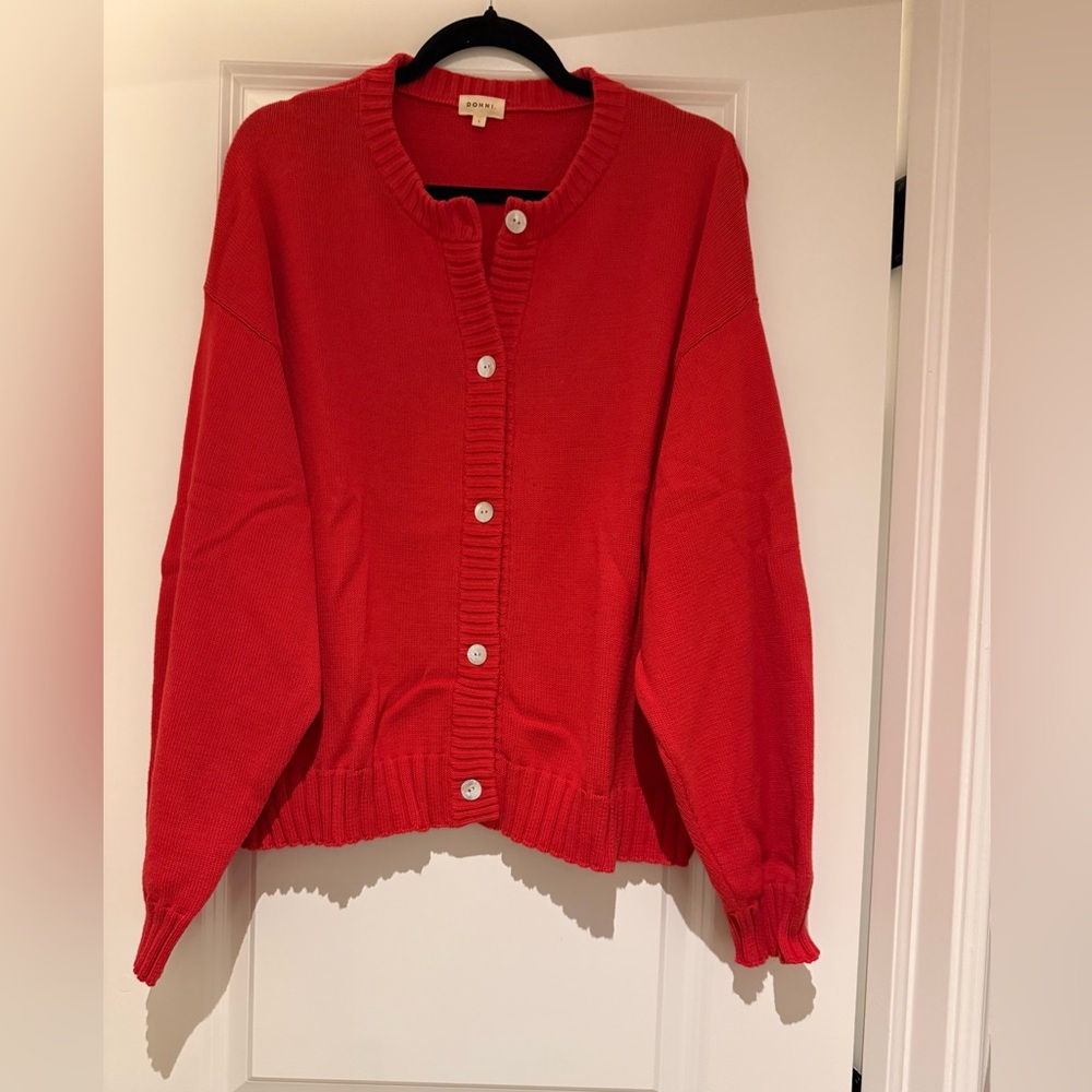 DONNI Red Button-Up Women's Sweater